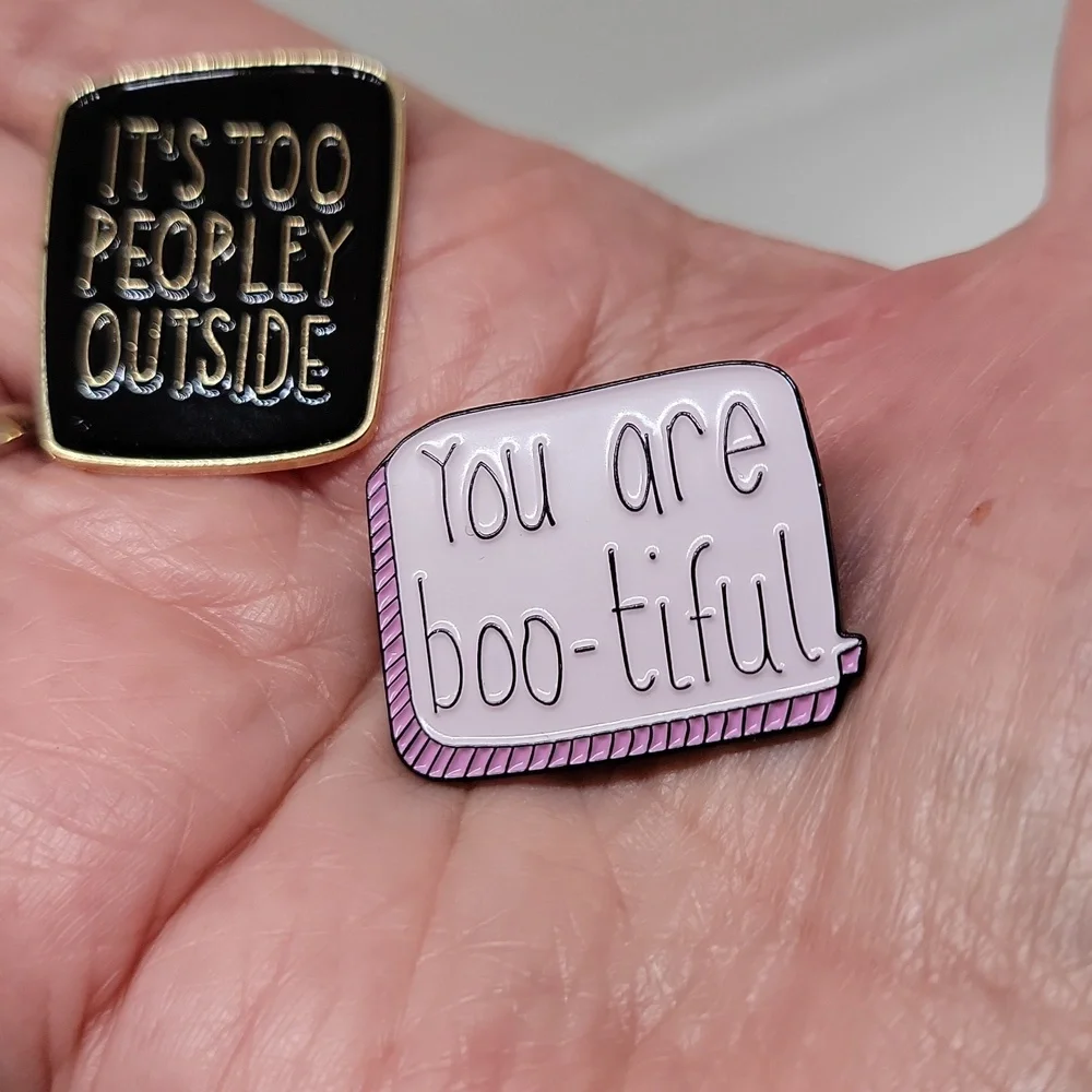 Halloween Enamel Pins Set of 2 Pink Black - OS - Fun Quotes - New